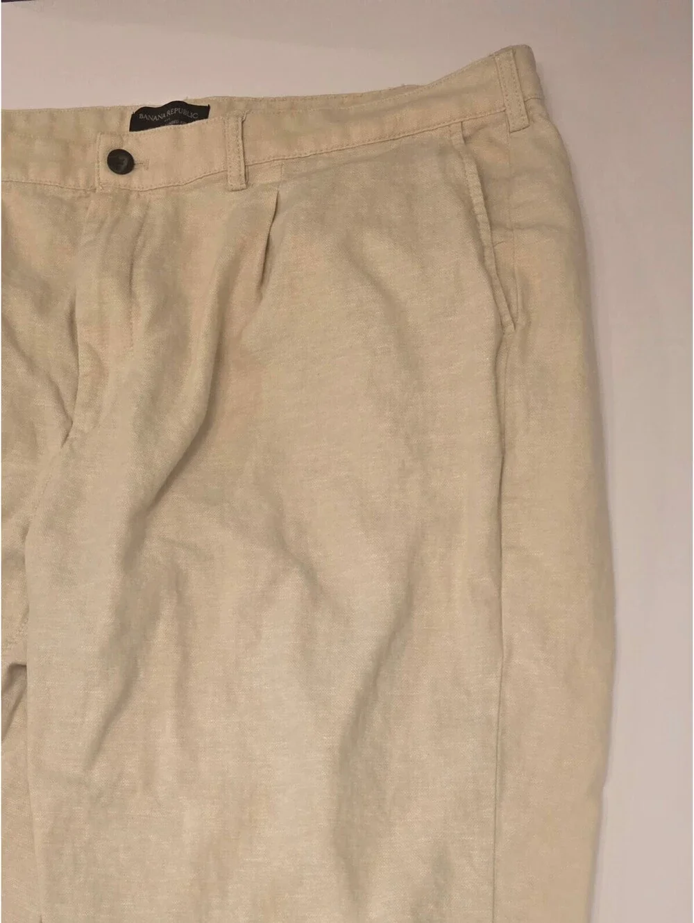 Banana Republic Relaxed Tapered Fit Linen Cotton Pants 42x26 Beige
